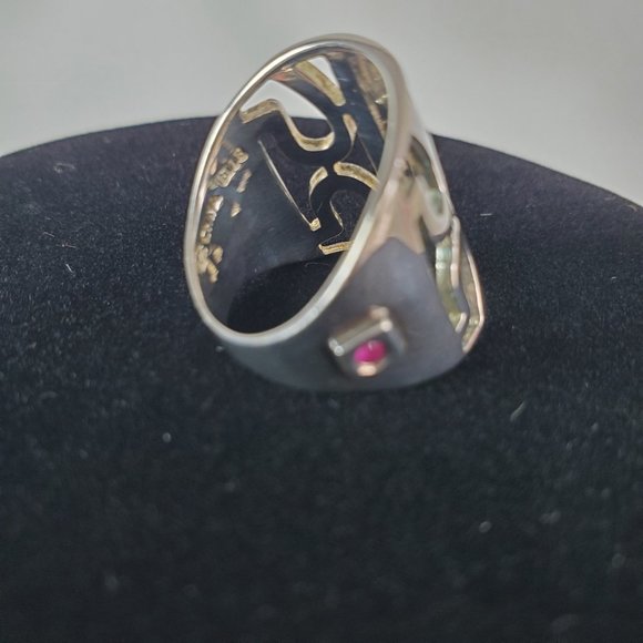 Sterling Silver 925 Elle Jewelry Ring Wide Band with Signature Ruby - Picture 7 of 16